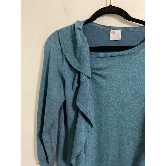 RED Valentino Wool Blend Ruffle Accent Dress Teal size *XS - Picture 4 of 12